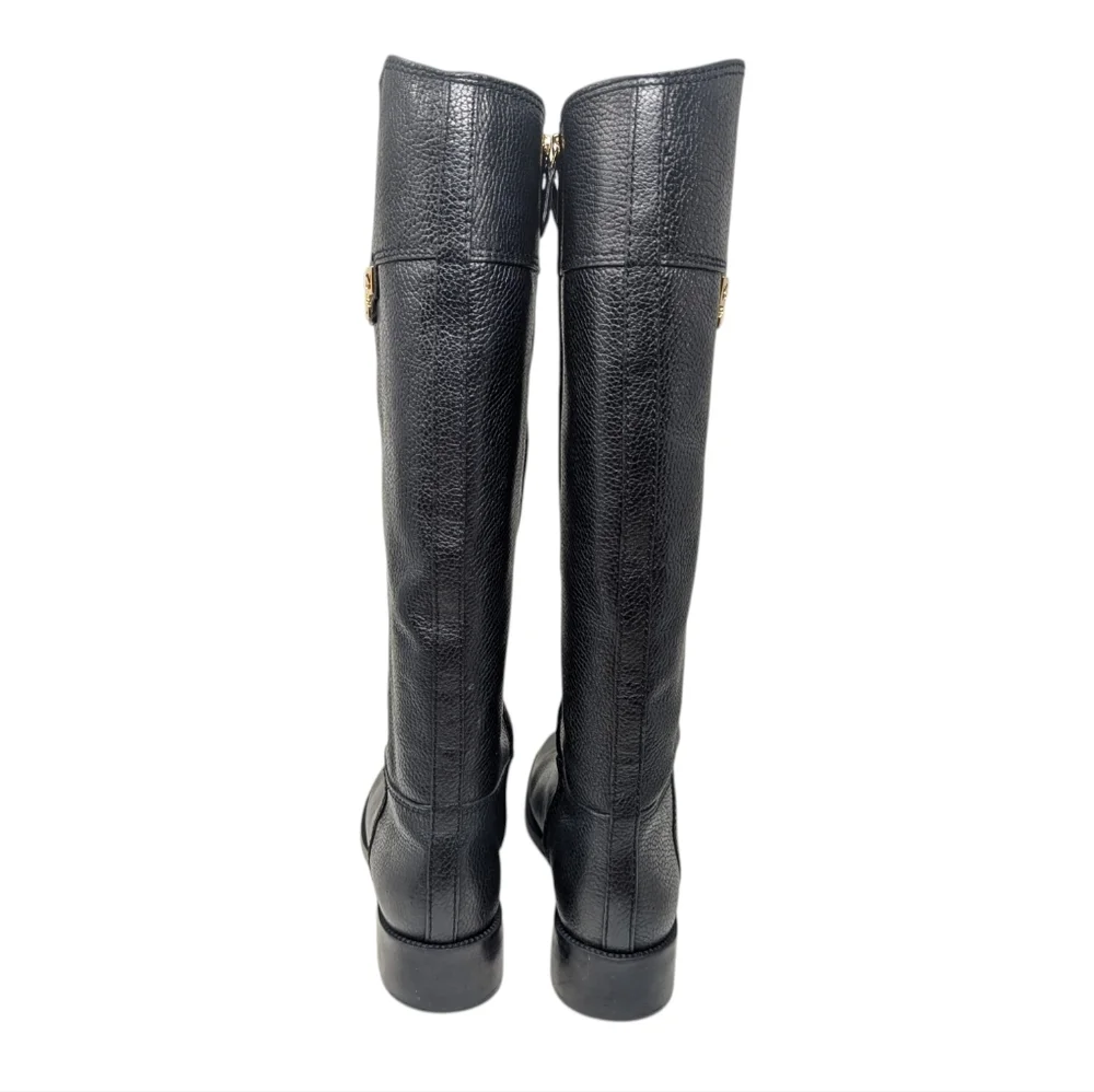 Tory Burch Joanna Tall Pebbled Leather Black Riding Boot Size 9M